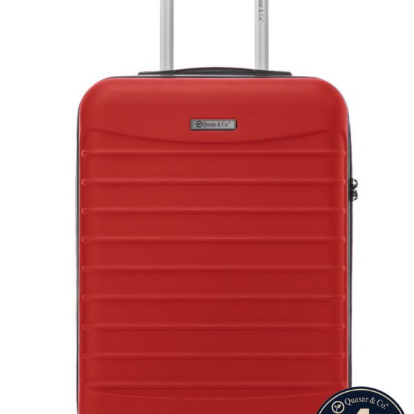 Troler cabina avion Quasar & Co.®, 55x38x21cm, bagaj de mana, troller cu fermoar antifurt, cifru, maner telescopic lung, geamantan cu 4 roti duble silentioase 360°, valiza ABS 2.8 mm, rezistent, 2 compartimente cu buzunar, 10kg, LINE, Rosu