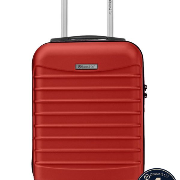 Troler cabina avion Quasar & Co.®, 40x30x20cm, bagaj de mana, troller cu fermoar sigur, cifru, maner telescopic lung, geamantan cu 4 roti duble detasabile, 360°, valiza ABS 2.8 mm, rezistent, 2 compartimente cu buzunar, 10kg, LINE, Rosu