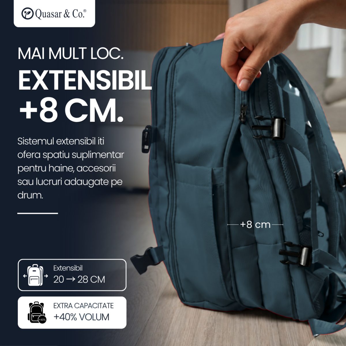 Rucsac bagaj de mana avion Quasar & Co.®, extensibil 43x30x20-28 cm, rucsac calatorie/voiaj multifunctional, impermeabil, compartiment pantofi, compartiment laptop, sistem agatare pe troler, pretabil drumetii/scoala, cu USB, textil, ATLAS, verde inchis 3 Rucsac bagaj de mana avion Quasar & Co.®, extensibil 43x30x20-28 cm, rucsac calatorie/voiaj multifunctional, impermeabil, compartiment pantofi, compartiment laptop, sistem agatare pe troler, pretabil drumetii/scoala, cu USB, textil, ATLAS, verde inchis 3