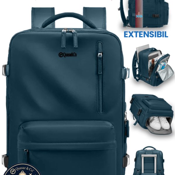 Rucsac bagaj de mana avion Quasar & Co.®, extensibil 43x30x20-28 cm, rucsac calatorie/voiaj multifunctional, impermeabil, compartiment pantofi, compartiment laptop, sistem agatare pe troler, pretabil drumetii/scoala, cu USB, textil, ATLAS, verde inchis 2 Rucsac bagaj de mana avion Quasar & Co.®, extensibil 43x30x20-28 cm, rucsac calatorie/voiaj multifunctional, impermeabil, compartiment pantofi, compartiment laptop, sistem agatare pe troler, pretabil drumetii/scoala, cu USB, textil, ATLAS, verde inchis