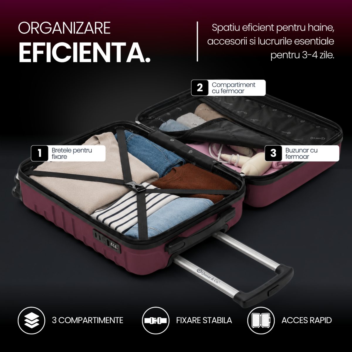 Set troler cabina si rucsac Quasar & Co.®, 55x38x21cm/43x30x20-28 cm, bagaj de mana, troller cu rucsac calatorie avion, Priority Pack-LINE, ABS/pes, visiniu 10 Set troler cabina si rucsac Quasar & Co.®, 55x38x21cm/43x30x20-28 cm, bagaj de mana, troller cu rucsac calatorie avion, Priority Pack-LINE, ABS/pes, visiniu 10