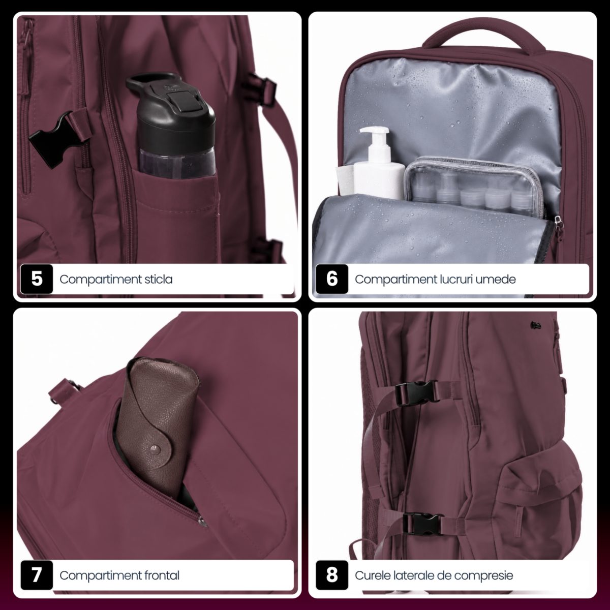 Set troler cabina si rucsac Quasar & Co.®, 55x38x21cm/43x30x20-28 cm, bagaj de mana, troller cu rucsac calatorie avion, Priority Pack-LINE, ABS/pes, visiniu 12 Set troler cabina si rucsac Quasar & Co.®, 55x38x21cm/43x30x20-28 cm, bagaj de mana, troller cu rucsac calatorie avion, Priority Pack-LINE, ABS/pes, visiniu 12