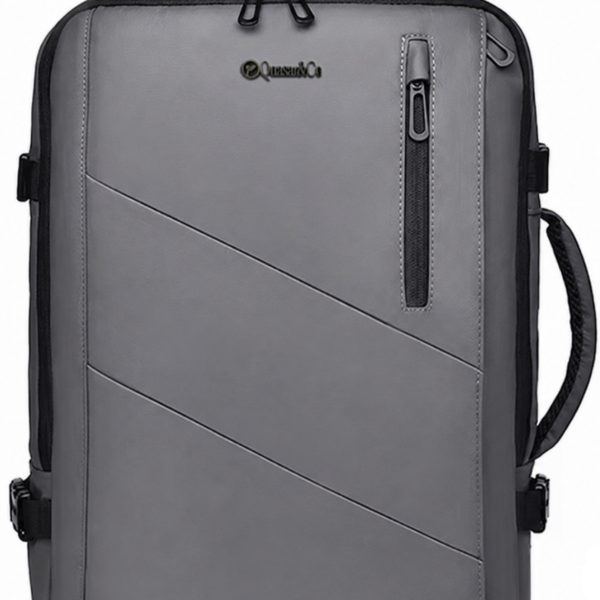 Rucsac Quasar & Co.®, bagaj de mana avion, multifunctional, extensibil, impermeabil, compartiment laptop, sistem agatare pe troler, rucsac calatorie/voiaj pretabil drumetii/scoala, piele ecologica, VEGA, gri