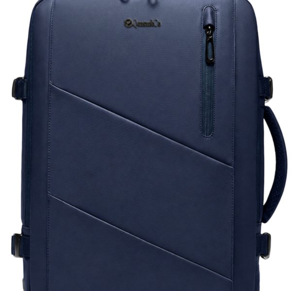 Rucsac Quasar & Co.®, bagaj de mana avion, multifunctional, extensibil, impermeabil, compartiment laptop, sistem agatare pe troler, rucsac calatorie/voiaj pretabil drumetii/scoala, piele ecologica, VEGA, bleumarin