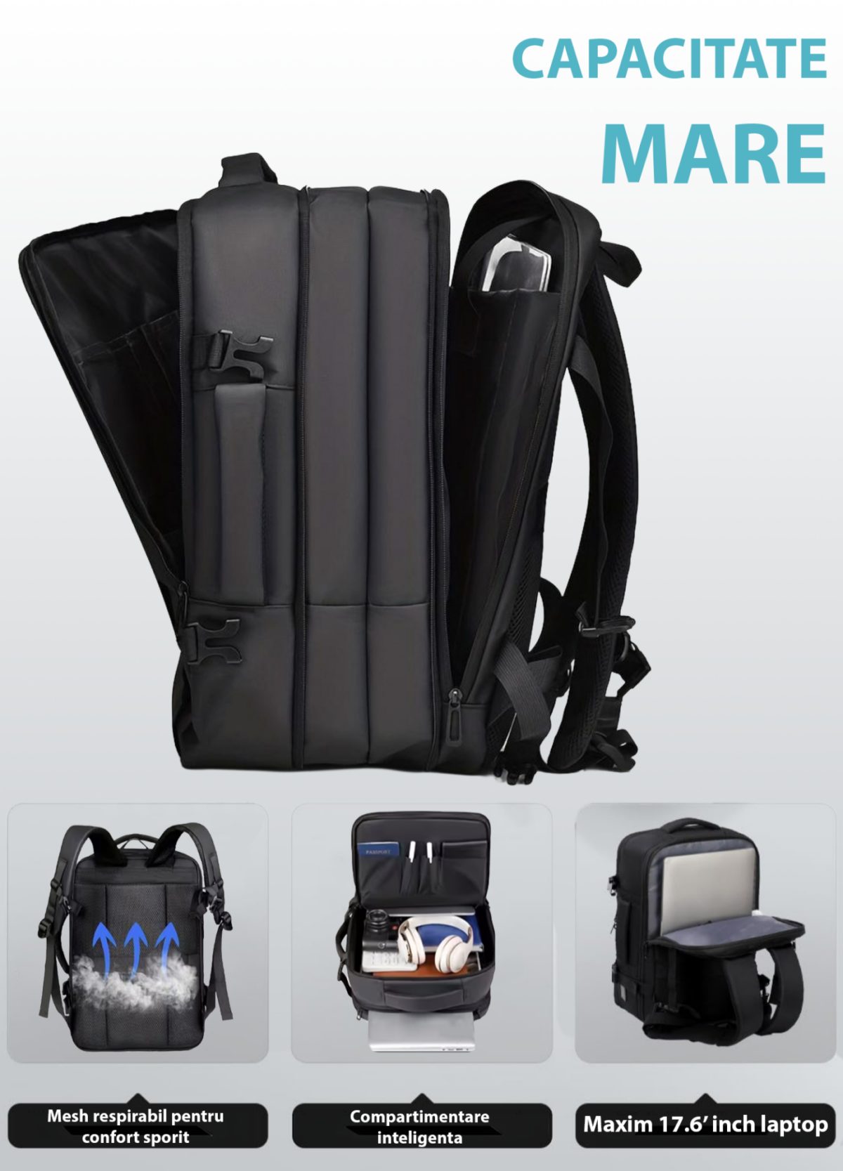 Set troler cabina si rucsac Quasar & Co.®, 55x38x21cm/44x30x15-25 cm, bagaj de mana, troller cu rucsac calatorie avion, Priority Pack, Vega-Line, ABS/pes, negru 3 Set troler cabina si rucsac Quasar & Co.®, 55x38x21cm/44x30x15-25 cm, bagaj de mana, troller cu rucsac calatorie avion, Priority Pack, Vega-Line, ABS/pes, negru 3