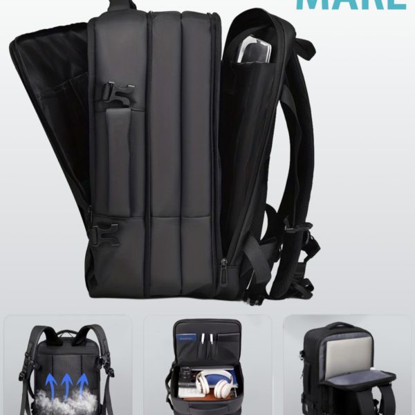 Set troler cabina si rucsac Quasar & Co.®, 55x38x21cm/44x30x15-25 cm, bagaj de mana, troller cu rucsac calatorie avion, Priority Pack, Vega-Line, ABS/pes, negru - imagine 3