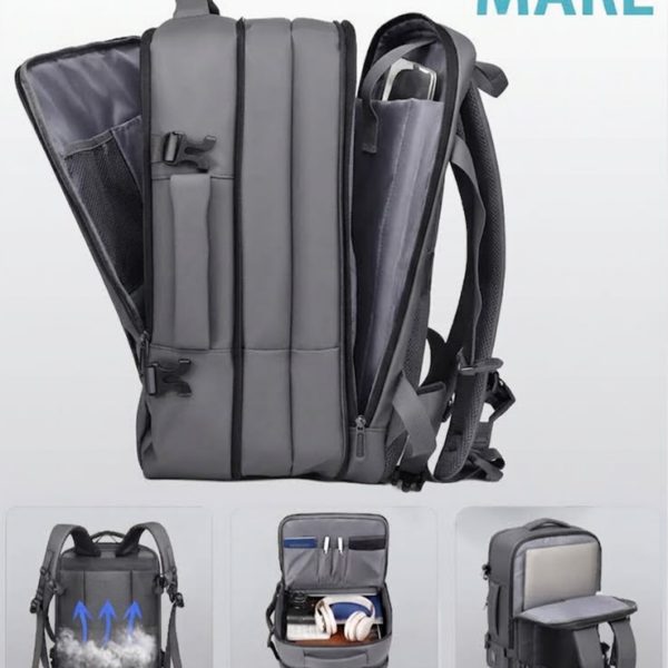 Set troler cabina si rucsac Quasar & Co.®, 55x38x21cm/44x30x15-25 cm, bagaj de mana, troller cu rucsac calatorie avion, Priority Pack, Vega-Line, ABS/pes, gri - imagine 3