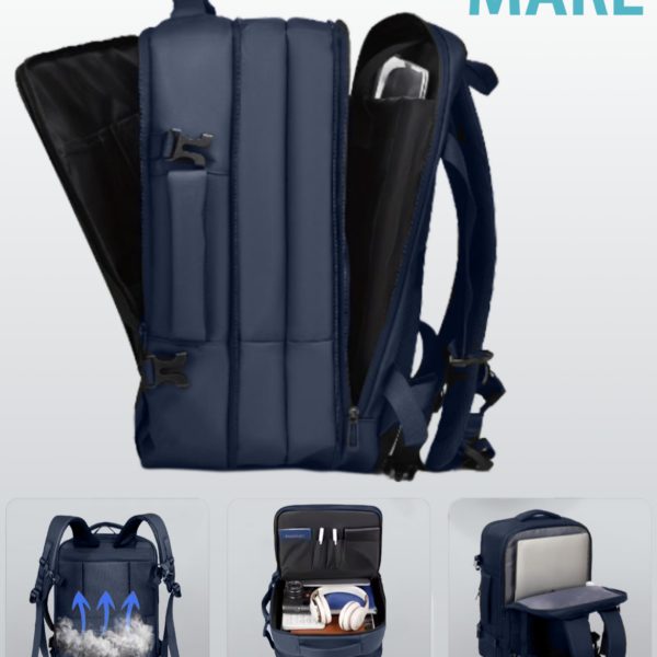 Set troler cabina si rucsac Quasar & Co.®, 55x38x21cm/44x30x15-25 cm, bagaj de mana, troller cu rucsac calatorie avion, Priority Pack, Vega-Line, ABS/pes, bleumarin - imagine 3