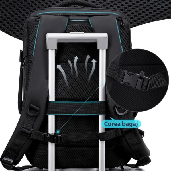 Set troler cabina si rucsac Quasar & Co.®, 55x38x21cm/44x30x15-25 cm, bagaj de mana, troller cu rucsac calatorie avion, Priority Pack, Vega-Line, ABS/pes, negru - imagine 4