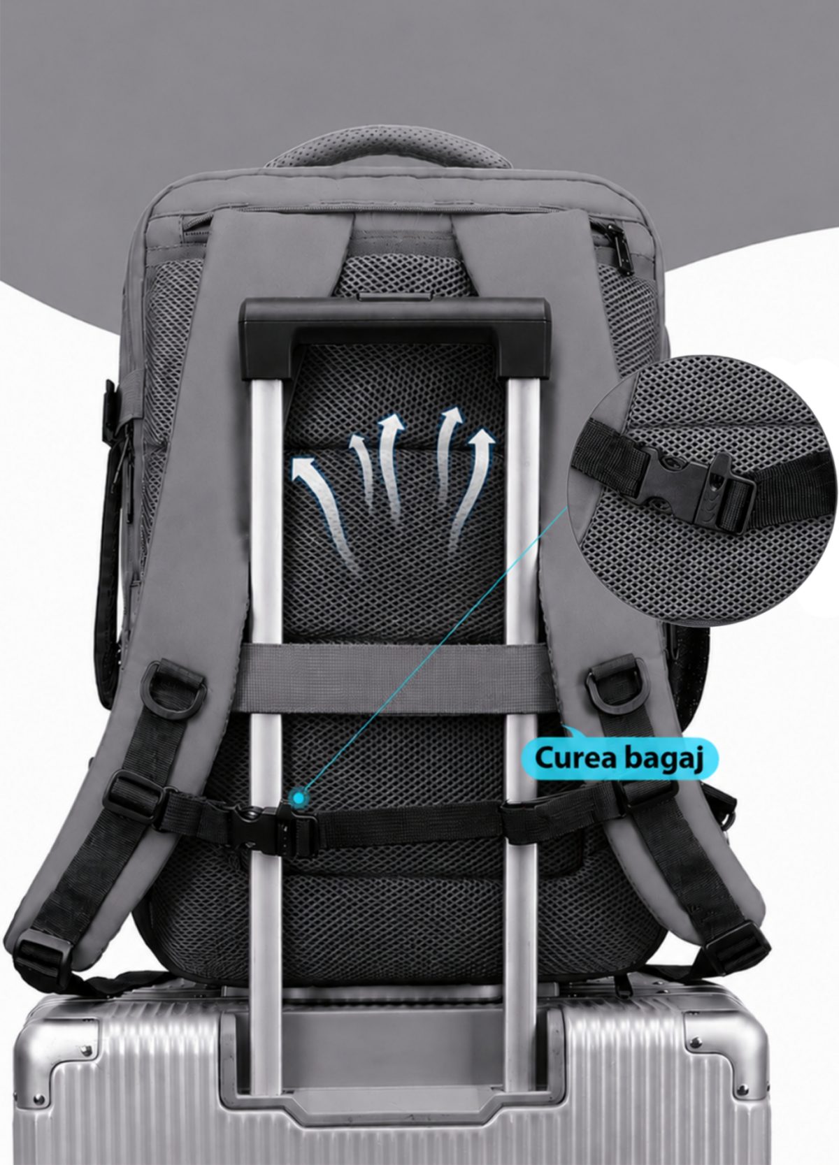 Set troler cabina si rucsac Quasar & Co.®, 55x38x21cm/44x30x15-25 cm, bagaj de mana, troller cu rucsac calatorie avion, Priority Pack, Vega-Line, ABS/pes, gri 4 Set troler cabina si rucsac Quasar & Co.®, 55x38x21cm/44x30x15-25 cm, bagaj de mana, troller cu rucsac calatorie avion, Priority Pack, Vega-Line, ABS/pes, gri 4