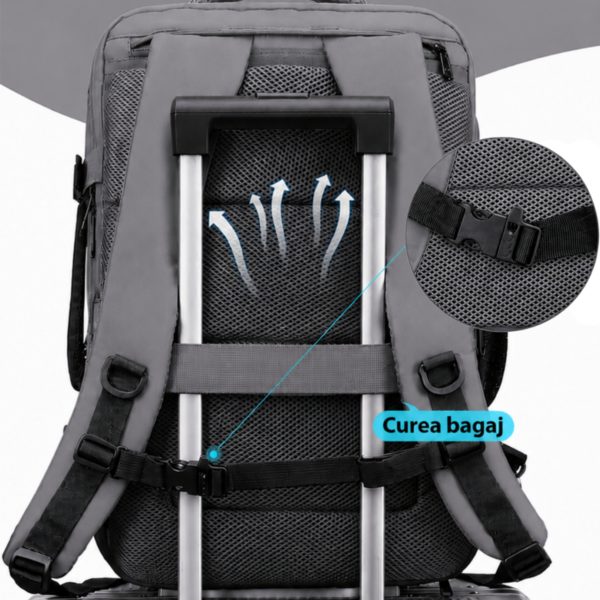 Set troler cabina si rucsac Quasar & Co.®, 55x38x21cm/44x30x15-25 cm, bagaj de mana, troller cu rucsac calatorie avion, Priority Pack, Vega-Line, ABS/pes, gri - imagine 4