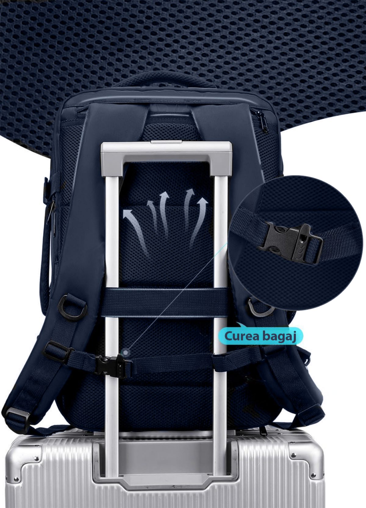 Set troler cabina si rucsac Quasar & Co.®, 55x38x21cm/44x30x15-25 cm, bagaj de mana, troller cu rucsac calatorie avion, Priority Pack, Vega-Line, ABS/pes, bleumarin 4
