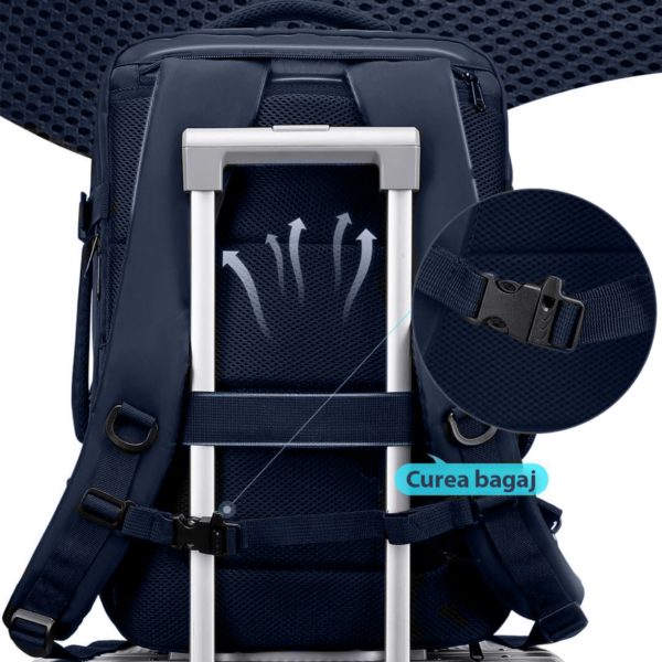 Set troler cabina si rucsac Quasar & Co.®, 55x38x21cm/44x30x15-25 cm, bagaj de mana, troller cu rucsac calatorie avion, Priority Pack, Vega-Line, ABS/pes, bleumarin - imagine 4