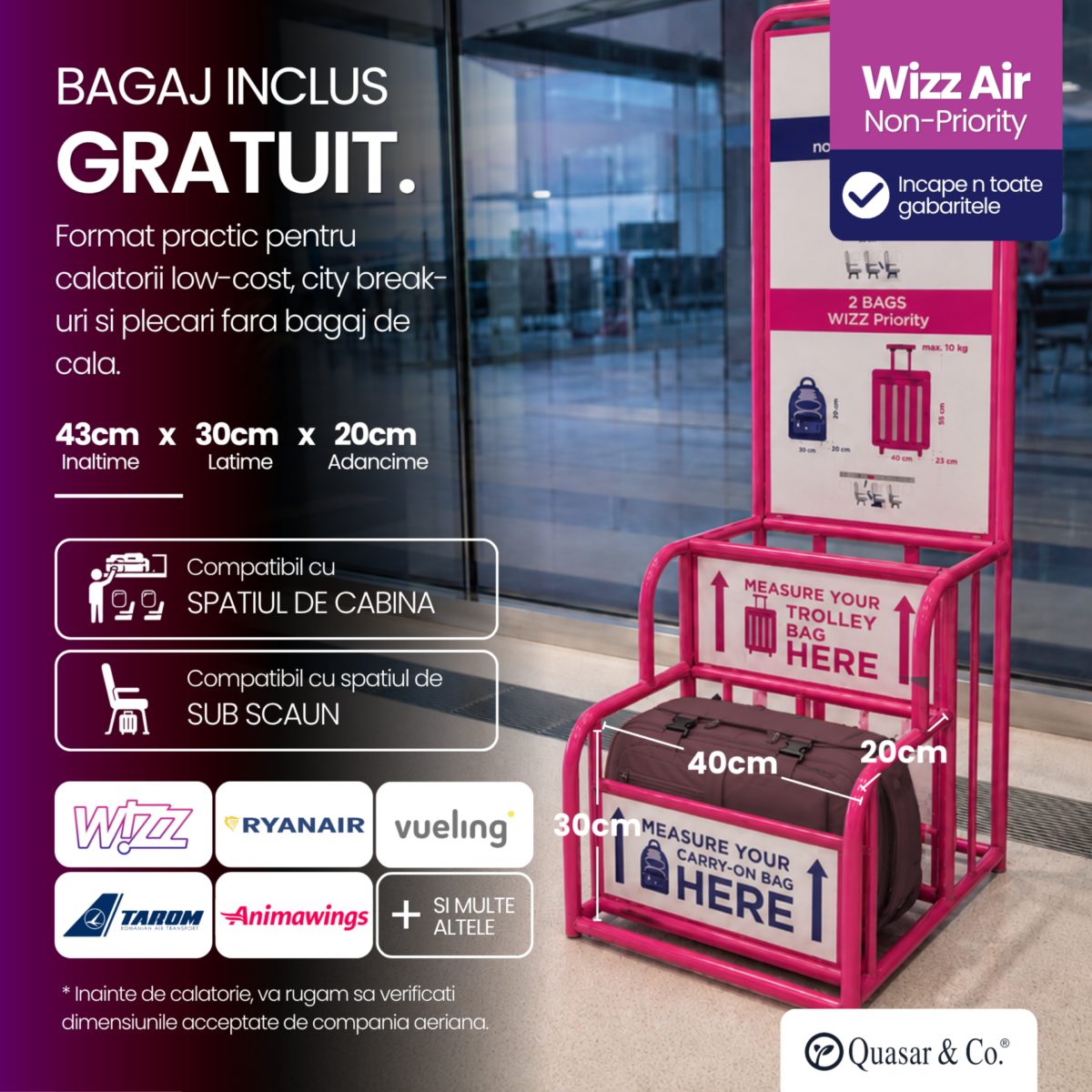 Rucsac bagaj de mana avion Quasar & Co.®, extensibil 43x30x20-28 cm, rucsac calatorie/voiaj multifunctional, impermeabil, compartiment pantofi, compartiment laptop, sistem agatare pe troler, pretabil drumetii/scoala, cu USB, textil, ATLAS, visiniu 5