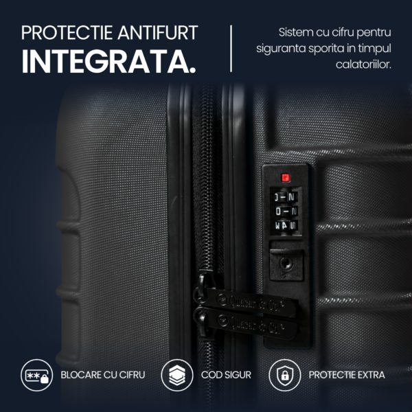 Set troler cabina si rucsac Quasar & Co.®, 55x38x21cm/44x30x15-25 cm, bagaj de mana, troller cu rucsac calatorie avion, Priority Pack, Vega-Line, ABS/pes, negru - imagine 5