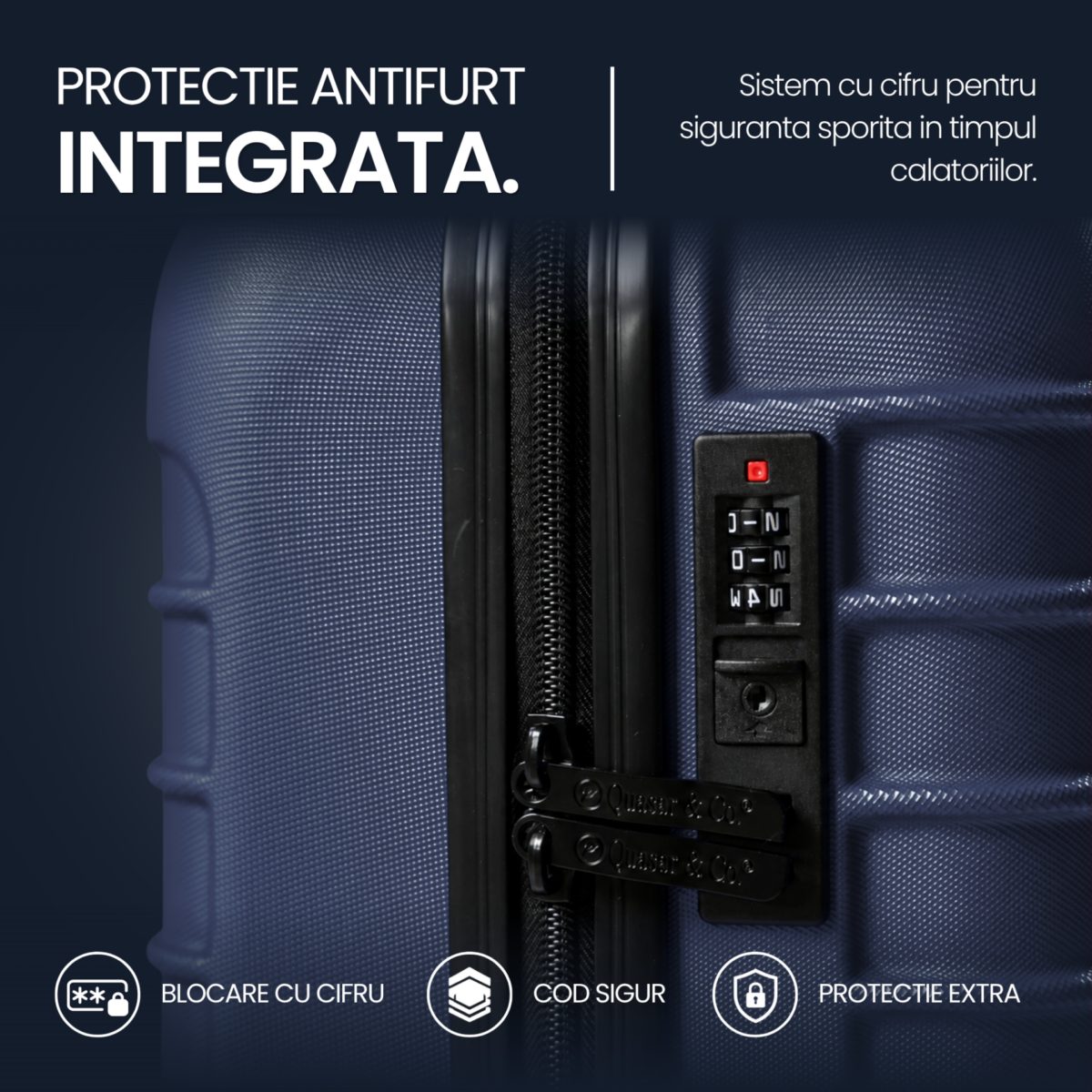 Set troler cabina si rucsac Quasar & Co.®, 55x38x21cm/44x30x15-25 cm, bagaj de mana, troller cu rucsac calatorie avion, Priority Pack, Vega-Line, ABS/pes, bleumarin 5