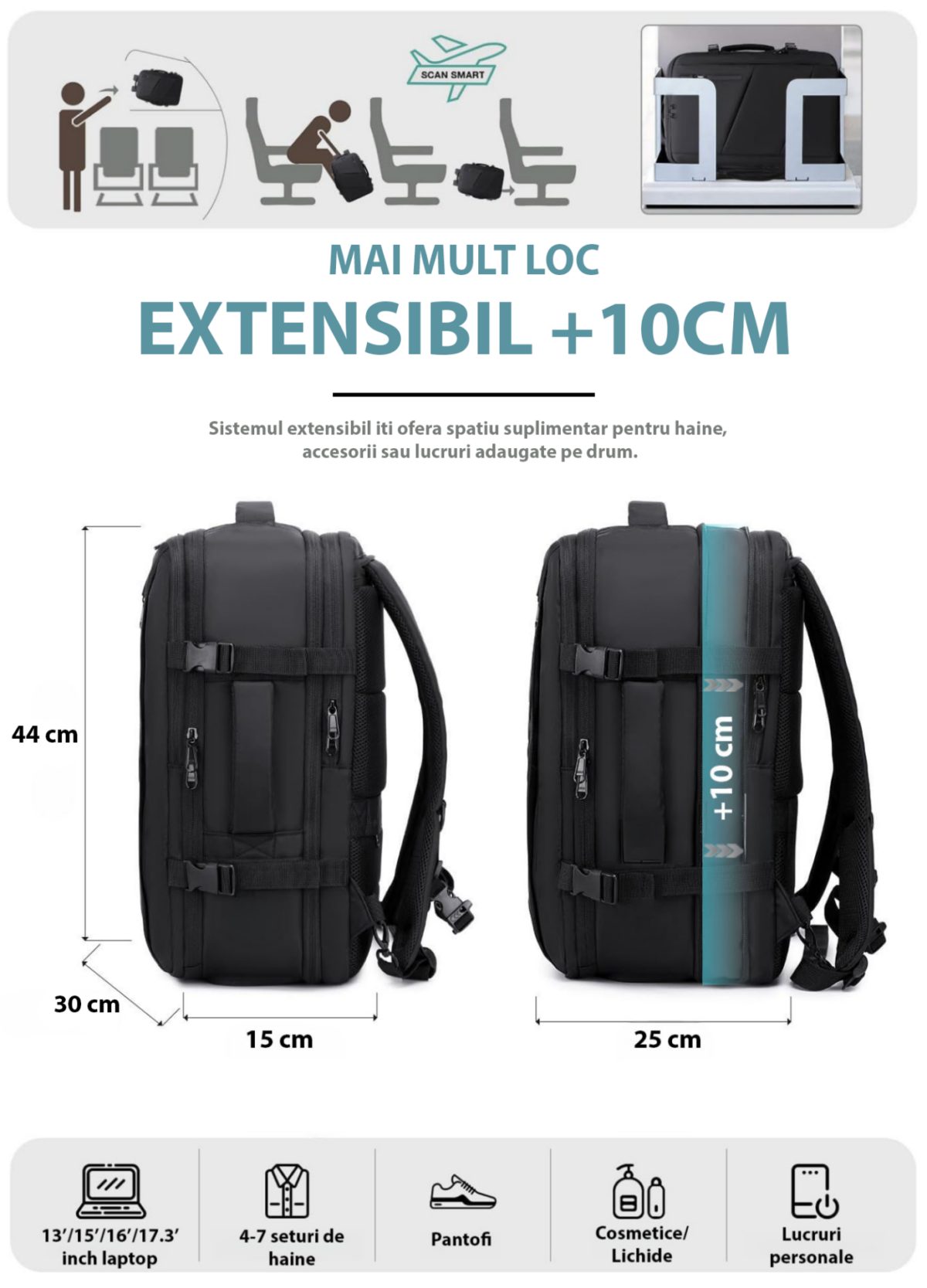 Set troler cabina si rucsac Quasar & Co.®, 55x38x21cm/44x30x15-25 cm, bagaj de mana, troller cu rucsac calatorie avion, Priority Pack, Vega-Line, ABS/pes, negru 6 Set troler cabina si rucsac Quasar & Co.®, 55x38x21cm/44x30x15-25 cm, bagaj de mana, troller cu rucsac calatorie avion, Priority Pack, Vega-Line, ABS/pes, negru 6