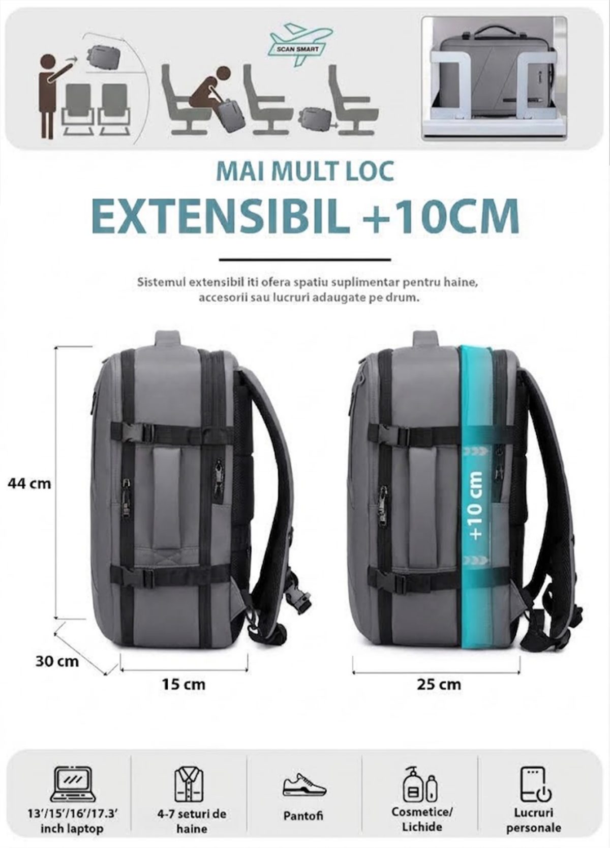 Set troler cabina si rucsac Quasar & Co.®, 55x38x21cm/44x30x15-25 cm, bagaj de mana, troller cu rucsac calatorie avion, Priority Pack, Vega-Line, ABS/pes, gri 6 Set troler cabina si rucsac Quasar & Co.®, 55x38x21cm/44x30x15-25 cm, bagaj de mana, troller cu rucsac calatorie avion, Priority Pack, Vega-Line, ABS/pes, gri 6