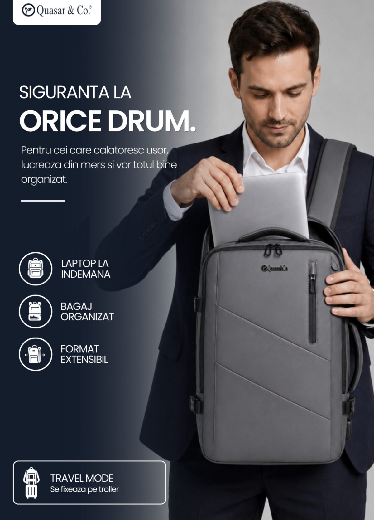Rucsac Quasar & Co.®, bagaj de mana avion, multifunctional, extensibil, impermeabil, compartiment laptop, sistem agatare pe troler, rucsac calatorie/voiaj pretabil drumetii/scoala, piele ecologica, VEGA, gri 7 Rucsac Quasar & Co.®, bagaj de mana avion, multifunctional, extensibil, impermeabil, compartiment laptop, sistem agatare pe troler, rucsac calatorie/voiaj pretabil drumetii/scoala, piele ecologica, VEGA, gri 7