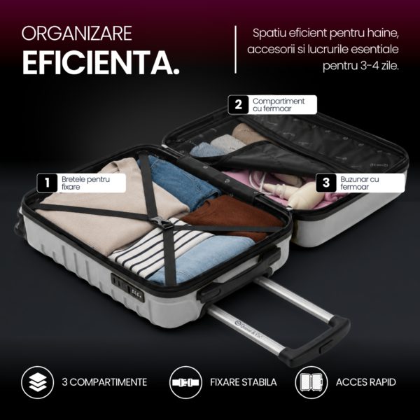 Set troler cabina si rucsac Quasar & Co.®, 55x38x21cm/44x30x15-25 cm, bagaj de mana, troller cu rucsac calatorie avion, Priority Pack, Vega-Line, ABS/pes, gri - imagine 7
