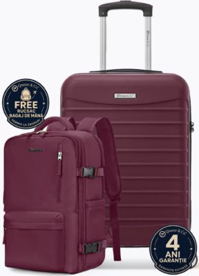 Set troler cabina si rucsac Quasar & Co.®, 55x38x21cm/43x30x20-28 cm, bagaj de mana, troller cu rucsac calatorie avion, Priority Pack-LINE, ABS/pes, visiniu 16 Set troler cabina si rucsac Quasar & Co.®, 55x38x21cm/43x30x20-28 cm, bagaj de mana, troller cu rucsac calatorie avion, Priority Pack-LINE, ABS/pes, visiniu 16