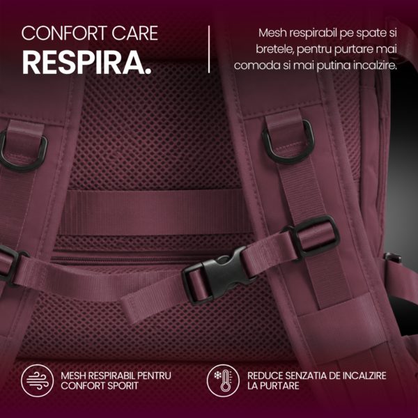 Rucsac bagaj de mana avion Quasar & Co.®, extensibil 43x30x20-28 cm, rucsac calatorie/voiaj multifunctional, impermeabil, compartiment pantofi, compartiment laptop, sistem agatare pe troler, pretabil drumetii/scoala, cu USB, textil, ATLAS, visiniu - imagine 8