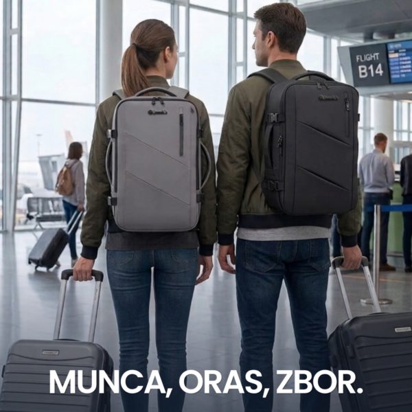 Rucsac Quasar & Co.®, bagaj de mana avion, multifunctional, extensibil, impermeabil, compartiment laptop, sistem agatare pe troler, rucsac calatorie/voiaj pretabil drumetii/scoala, piele ecologica, VEGA, gri - imagine 8