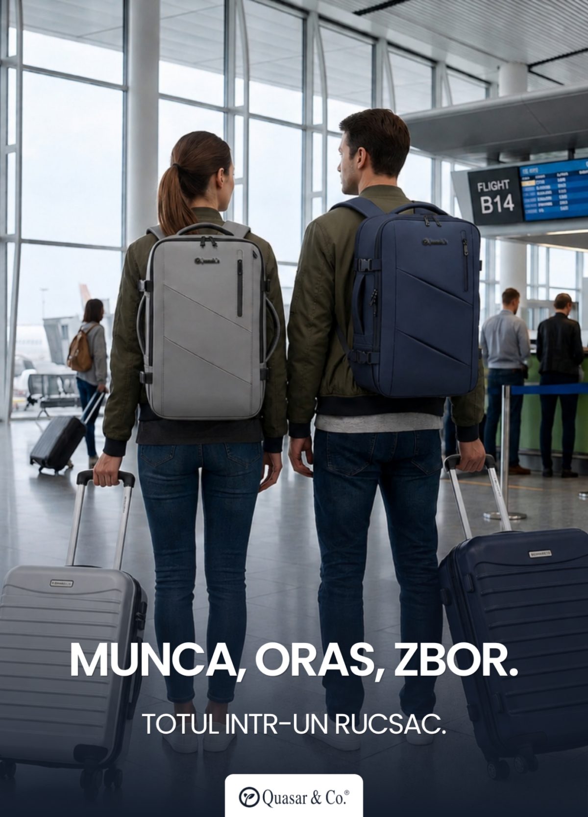 Rucsac Quasar & Co.®, bagaj de mana avion, multifunctional, extensibil, impermeabil, compartiment laptop, sistem agatare pe troler, rucsac calatorie/voiaj pretabil drumetii/scoala, piele ecologica, VEGA, bleumarin 8