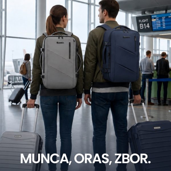 Rucsac Quasar & Co.®, bagaj de mana avion, multifunctional, extensibil, impermeabil, compartiment laptop, sistem agatare pe troler, rucsac calatorie/voiaj pretabil drumetii/scoala, piele ecologica, VEGA, bleumarin - imagine 8
